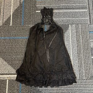 NWT Dolls Kill Widow Small Black Lace Halter Lingerie Dress (missing button)